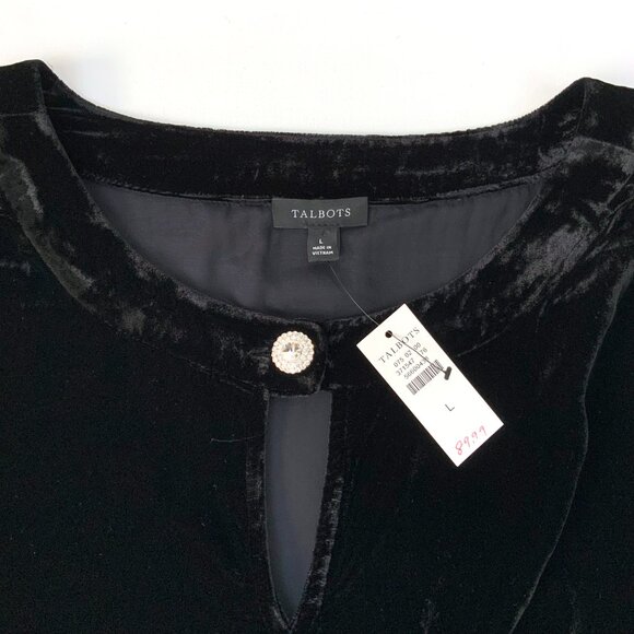 New Talbots Black Velvet Long-Sleeve Top Rhinestone Embellished  Sz L - Picture 3 of 16